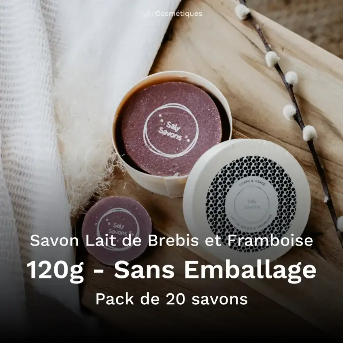 Savon Lait de Brebis et Framboise 120g Sans Emballage - Pack de 20
