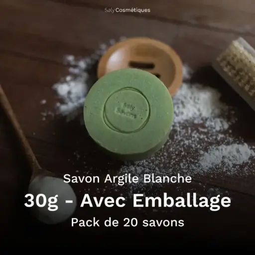 [B2B-SA001VA-X20] Savon à l'Argile Blanche 30g Avec Emballage - Pack de 20